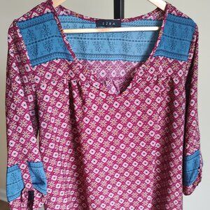 Ezra  3/4 Length Sleeves Red & Blue Dress - Size 2X